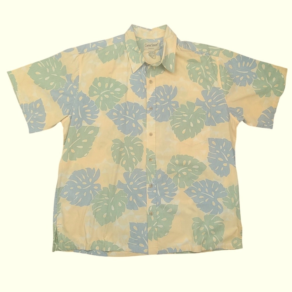 Cooke Street Honolulu Mens 2XL Yellow Monstera Leaf Print Cotton Aloha Shirt